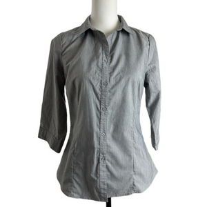 DOUBLJU Grey 3/4 Sleeves Button Down‎ Shirt